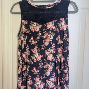 Black and Pink Sleeveless Blouse with Lace Detail